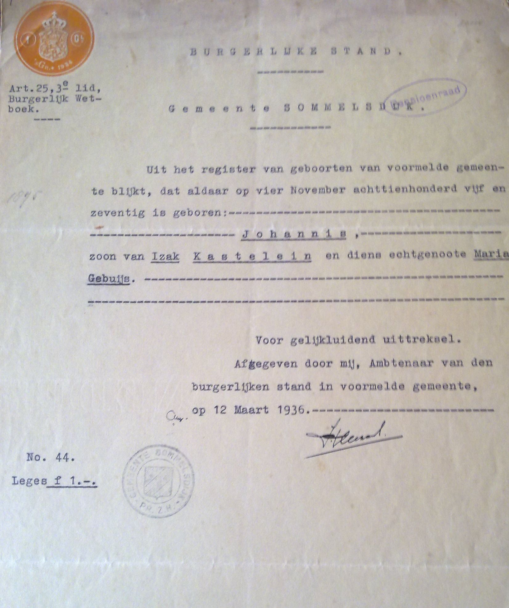 1875 geboren in sommelsdijk